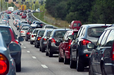 Cars in traffic in Arlington, TX.